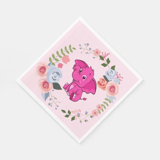 Pink Girl's Elephant Floral Baby Shower Serviette (Ecke)