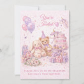 Pink Girl's Erster Geburtstag | Einladung (Vorderseite)