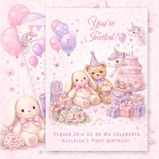 Pink Girl's First Birthday Party | Einladung
