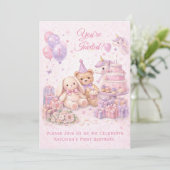 Pink Girl's First Birthday Party | Einladung (Stehend Vorderseite)