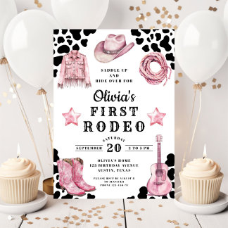 Pink Girl's First Rodeo 1st Birthday Einladung
