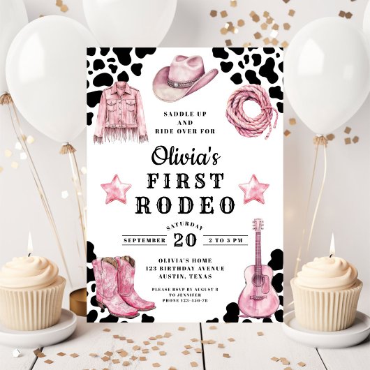 Pink Girl's First Rodeo 1st Birthday Einladung