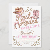 Pink Girls First Rodeo 1st Birthday Einladung (Vorderseite)