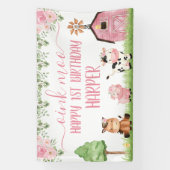 Pink Girls Floral Barn Farm Tiere glücklich Geburt Banner (Vertikal)
