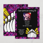 Pink Girls Foto Bowling Party Einladung (Vorne/Hinten)