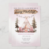 Pink Girls Glamping Under the Stars Kindergeburtst Einladung (Vorne/Hinten)