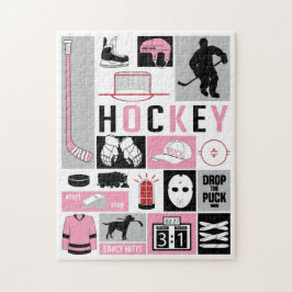 Pink Girls Hockey Elements Stick Puffer Spieler Puzzle