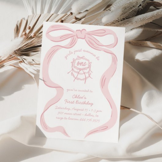 Pink Girls Just Wanna Be One 1st Birthday Einladung