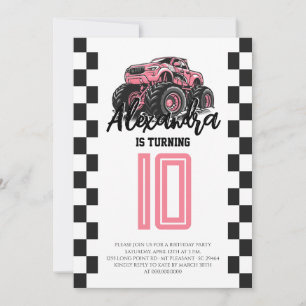 Pink Girls Monster Truck Geburtstagsfeier Einladung