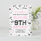 Pink Girls Number Nine Geburtstagsparty Einladung (Stehend Vorderseite)