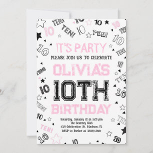 Pink Girls Nummer 10 Geburtstagsparty Einladung