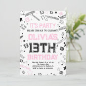 Pink Girls Nummer Dreizehn Geburtstagsparty Einladung (Stehend Vorderseite)