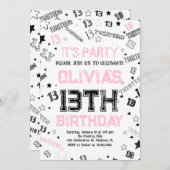 Pink Girls Nummer Dreizehn Geburtstagsparty Einladung (Vorne/Hinten)