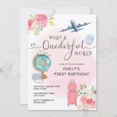 Pink Girls ONEderful World First Birthday Einladung (Vorderseite)