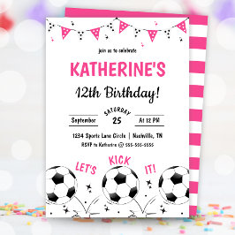 Pink Girls Soccer Party Birthday Invitation Einladung