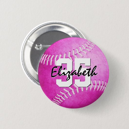 Pink Girls Softball personalisiert Button (Vorne & Hinten)