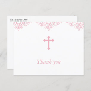 Pink Girls Taufe/Christening Danke Postkarte