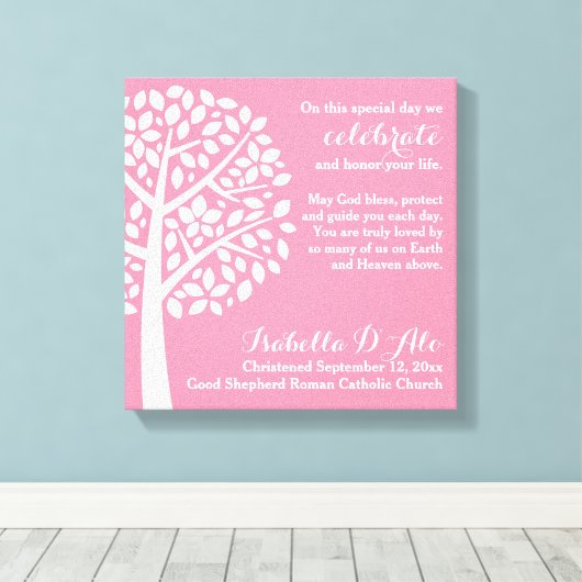 Pink Girl's Taufe Christening Gebet Segen Leinwanddruck (Insitu (Holzboden))