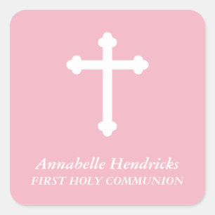 Pink Girls Taufe/Kommune Gefallen Quadratischer Aufkleber