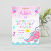 Pink Girls Waterslide Geburtstag Bash Einladung (Stehend Vorderseite)