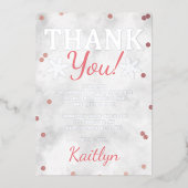 Pink Girl's Winter Weihnachtsdusche Danke Folieneinladung (Vorderseite)