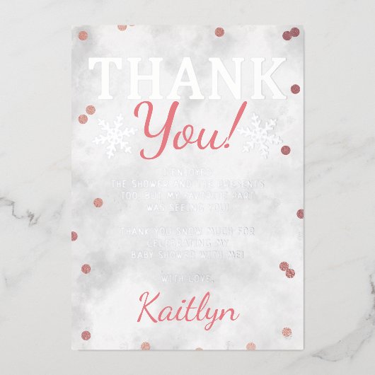 Pink Girl's Winter Weihnachtsdusche Danke Folieneinladung (Vorderseite)