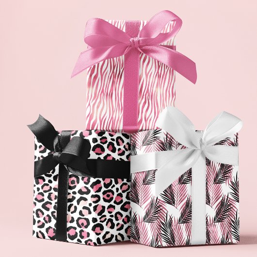 Pink Girly Animal Chic tropisches Muster Geschenkpapier Set