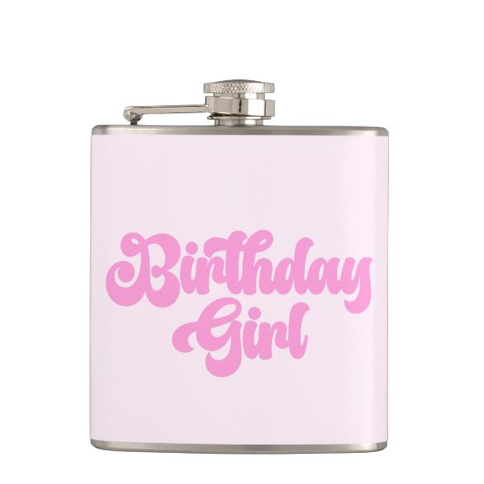 Pink Girly Birthday Girl Birthday Drink Flachmann (Vorderseite)