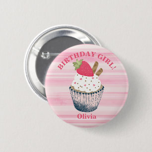 Pink Girly Birthday Girl Button