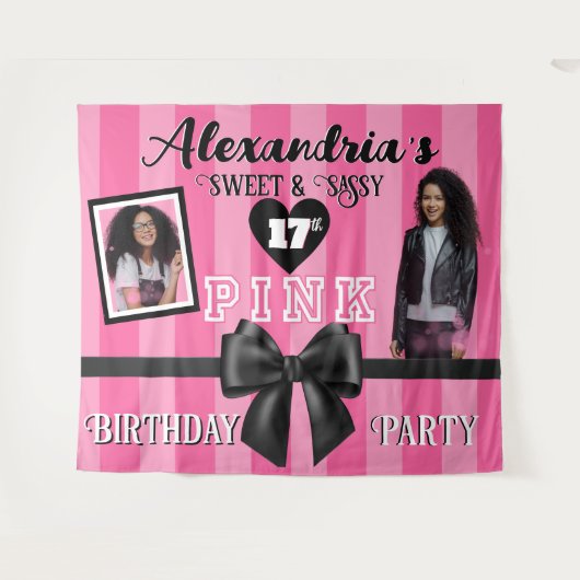 PINK Girly Birthday Party Custom Foto jedes Alter Wandteppich (Vorderseite (Horizontal))