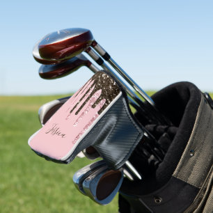 Pink Girly Bling Womens Black Script Glitzern Name Golf Headcover