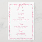 Pink Girly Bow Scallop Wedding Brautparty Menu Menükarte (Vorderseite)