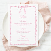 Pink Girly Bow Scallop Wedding Brautparty Menu Menükarte