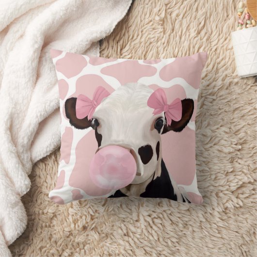 Pink Girly Bubblegum Blflüge Kuh Kissen (Decke)