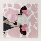 Pink Girly Bubblegum Blflüge Kuh Puzzle (Horizontal)