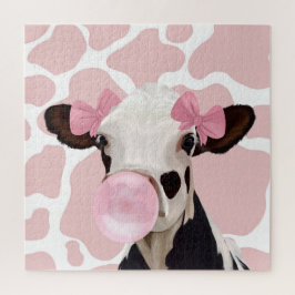 Pink Girly Bubblegum Blflüge Kuh Puzzle