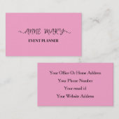 Pink Girly Calligraphy Event Planner Einfache Tren Visitenkarte (Vorne/Hinten)