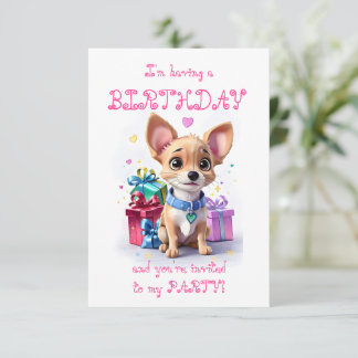 Pink Girly Chihuahua Geburtstagsparty Einladung