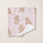 PINK! Girly Christmas GIngerbread Muster Towell Badhandtuch Set (Waschlappen)