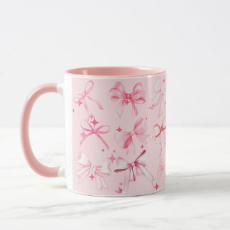 Pink Girly Coquette Bow Print Tasse Kawaii