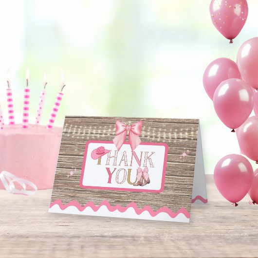 Pink Girly Coquette Cowgirl Boots Bow Dankeskarte