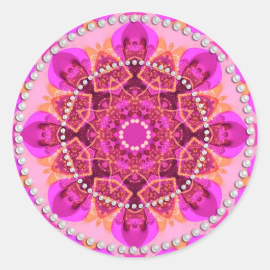 Pink Girly Delight Geometry Mandala Runder Aufkleber (Vorderseite)