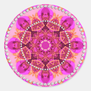 Pink Girly Delight Geometry Mandala Runder Aufkleber