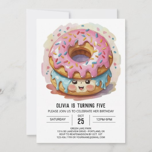 Pink Girly Donuts Geburtstag Einladung (Vorderseite)