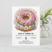 Pink Girly Donuts Geburtstag Einladung (Stehend Vorderseite)