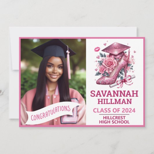 Pink Girly Foto Custom Luxury Abschluss Einladung (Vorderseite)