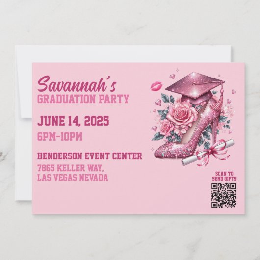 Pink Girly Foto Custom Luxury Abschluss Einladung (Rückseite)