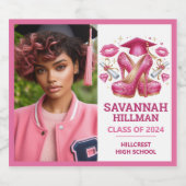 Pink Girly Foto Custom Luxury Abschluss Schaumweinetikett (Einzelnes Label)