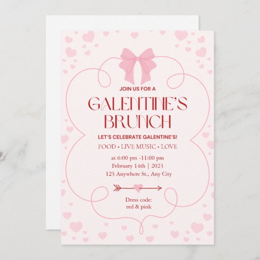 Pink Girly Galentine's Day Brunch Einladung (Vorne/Hinten)