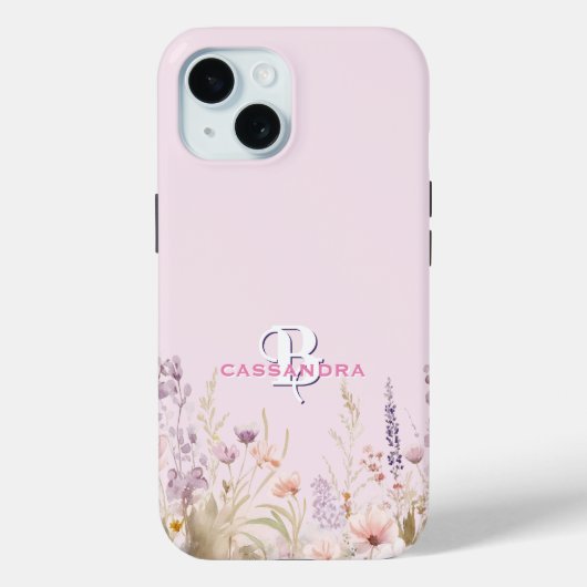 Pink Girly Girl Wildblumen Name Monogram Case-Mate iPhone Hülle (Rückseite)